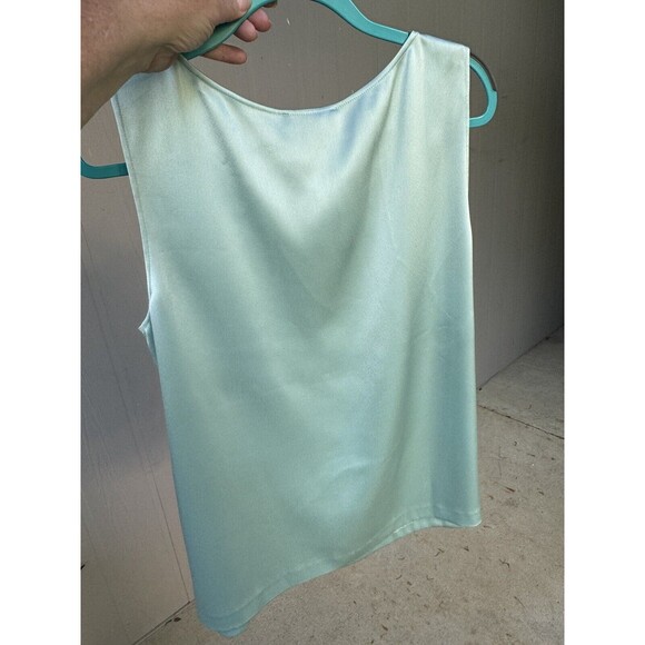 NWT St. John Sleeveless Blouse Satin Women’s Size Large Turquoise Blue Green - Picture 7 of 9